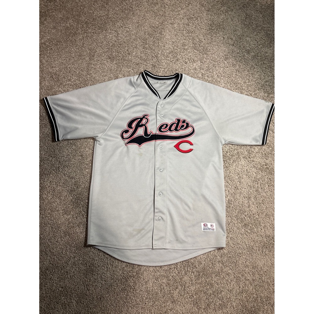 Cincinnati Reds MLB‎ Baseball Jersey Grey Button Up Cooperstown Collection Mens
